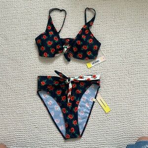 Summersalt Mid Rise Bikini Poppies in Deep Sea Size 2